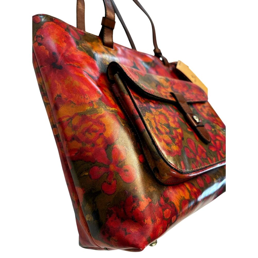 Patricia Nash Large Leather 'Madison' Tote/Shoulder Bag Floral Oil Painting-NEW - Picture 2 of 14